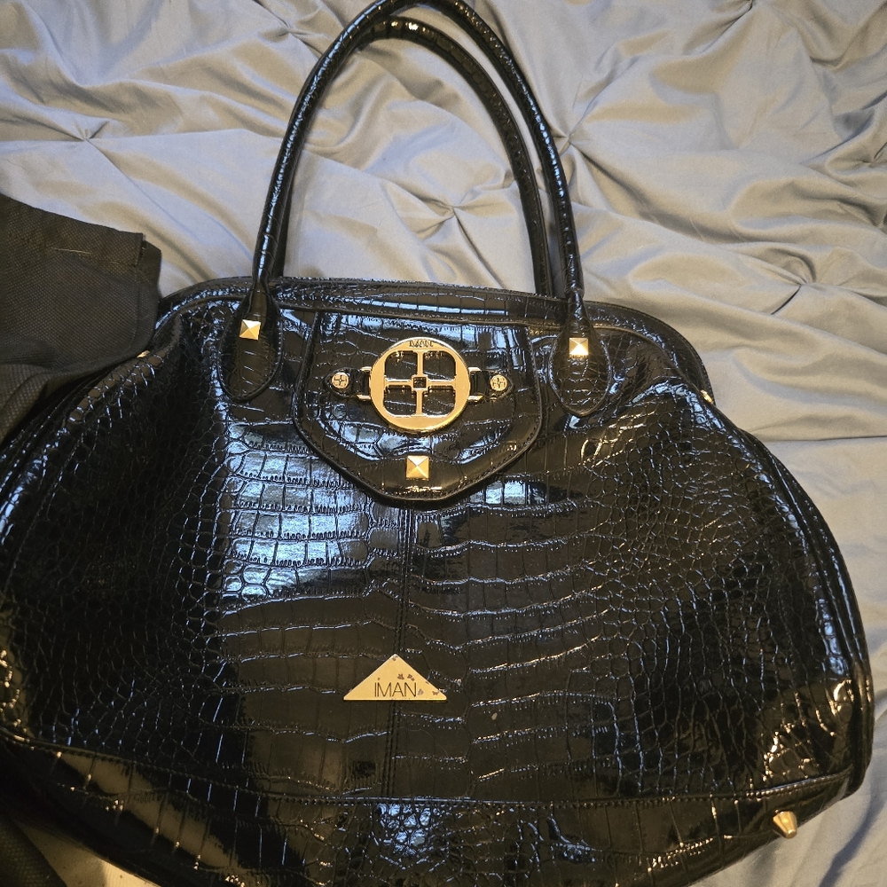 IMAN Black Croc-Embossed Women's Bag